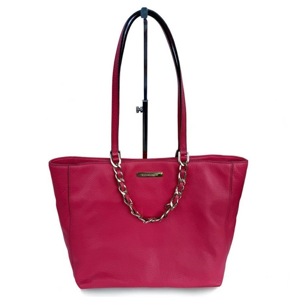 Michael Kors Raspberry Pebbled Leather Tote – Like New w/ Gold Chain Detail
